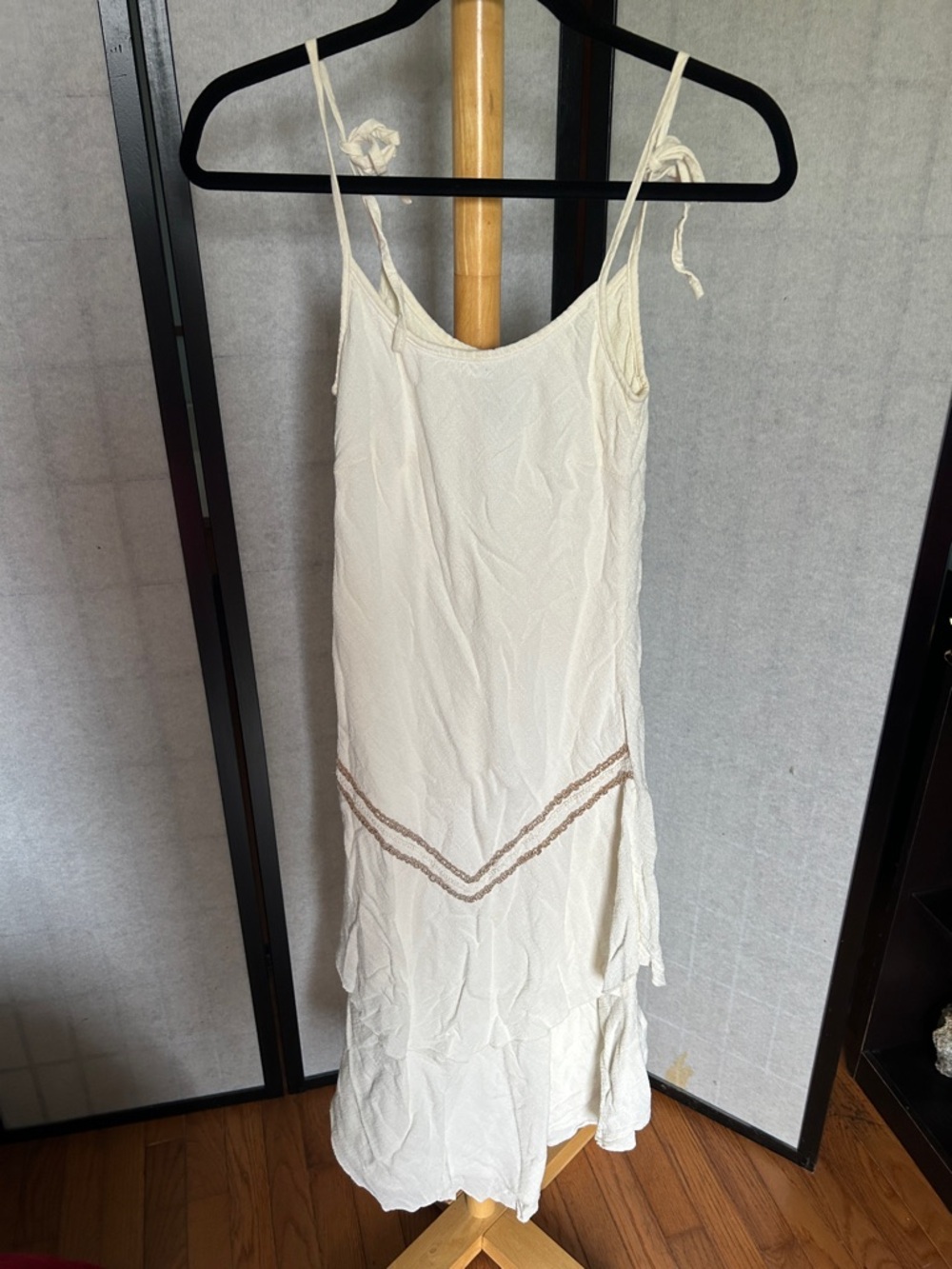 Lightweight Cream Maxi Dress with Tie Straps